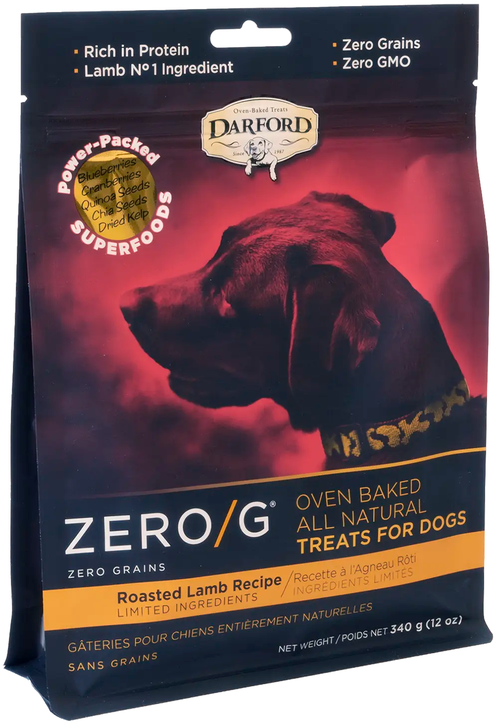 Front of Darford Zero/G Grain-Free Roasted Lamb Dog Treats 12-oz