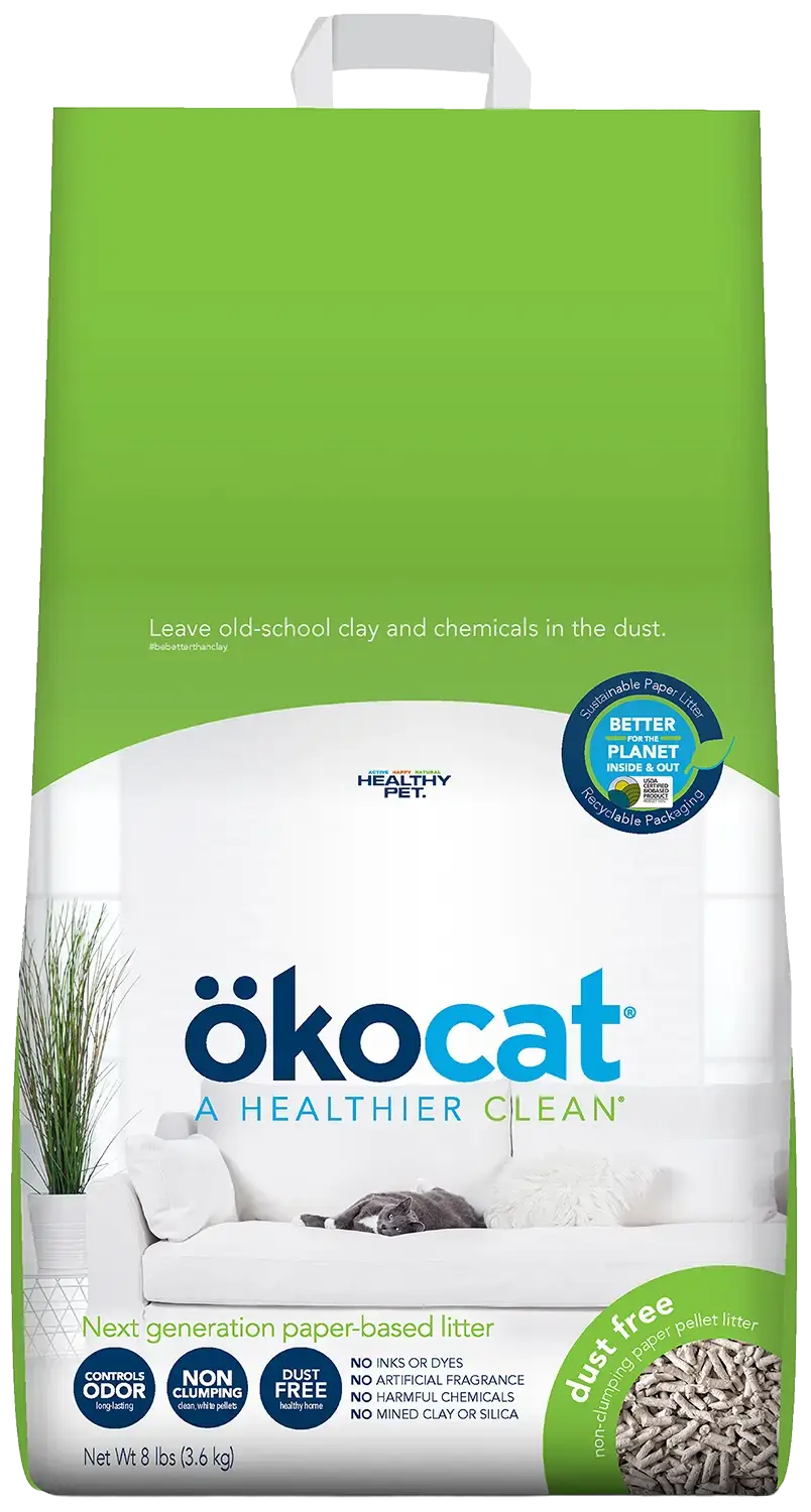 Front of Okocat Dust Free Non-Clumping Paper Pellet Cat Litter 8-lb