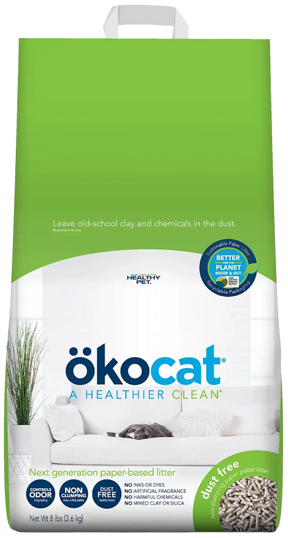 Front of Okocat Dust Free Non-Clumping Paper Pellet Cat Litter 8-lb