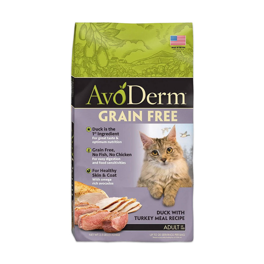 Front of AvoDerm Natural Grain Free Duck with Turkey Meal Dry Cat Food 2.5-lb