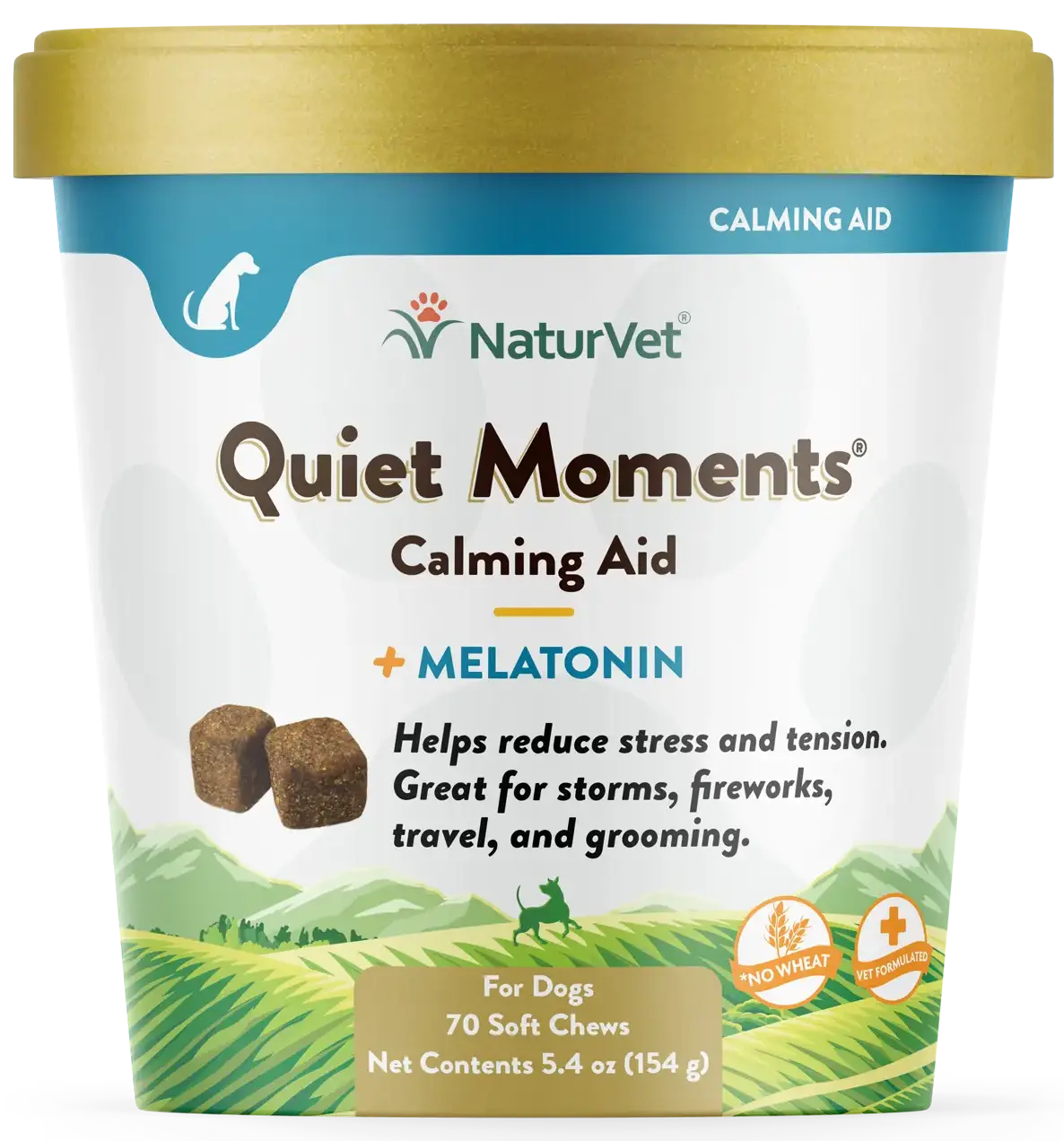 Front of NaturVet Quiet Moments Calming Aid Plus Melatonin Soft Chews for Dogs 70 Count 5.4-oz