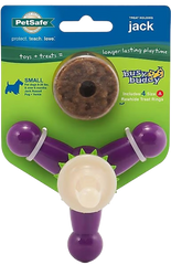Busy Buddy Jack Treat-Dispensing Dog Chew Toy with Refillable Rawhide Treats Purple & White Small