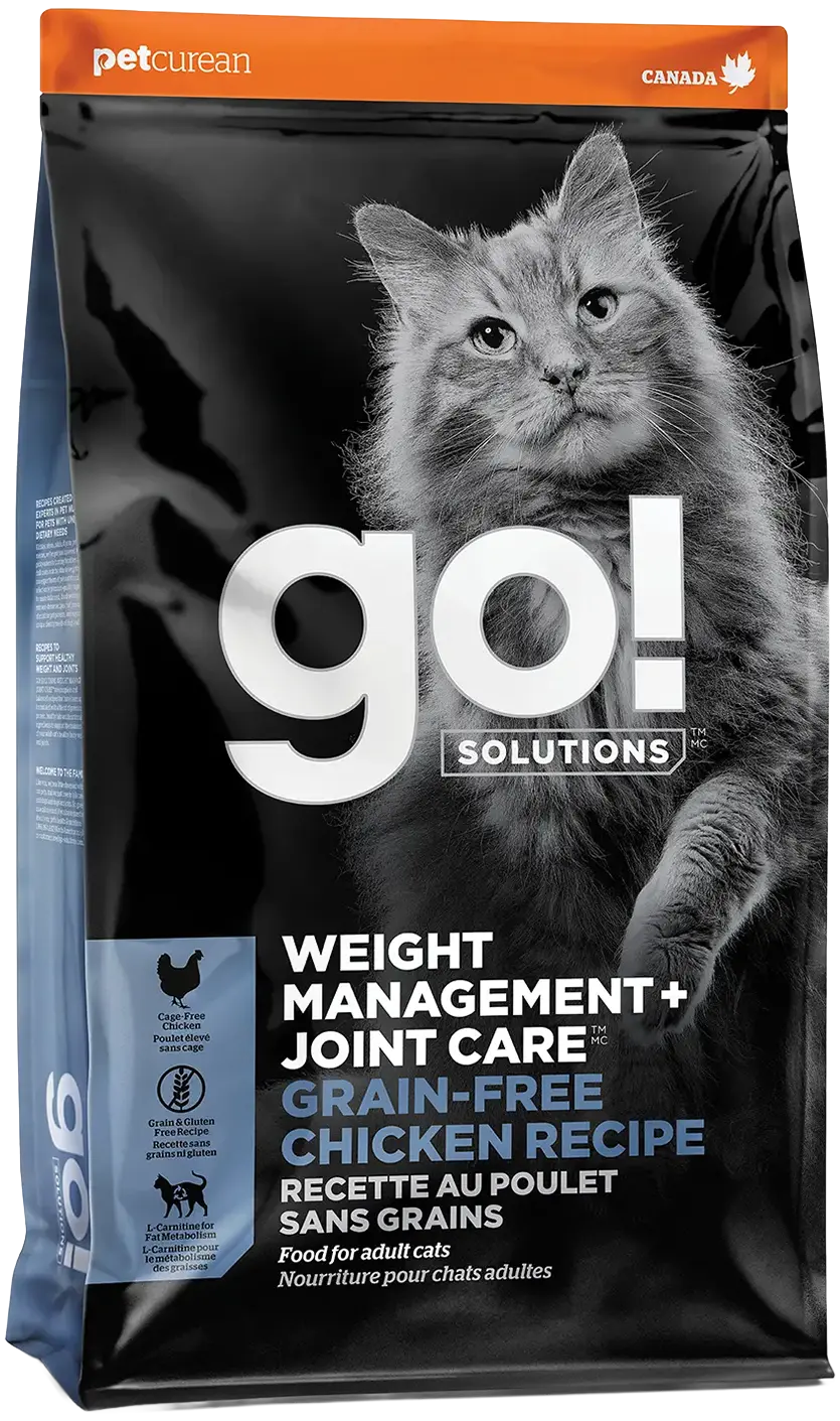 Front of Petcurean Go! Solutions Weight Management & Joint Care Grain-Free Dry Cat Food Chicken 3-lb