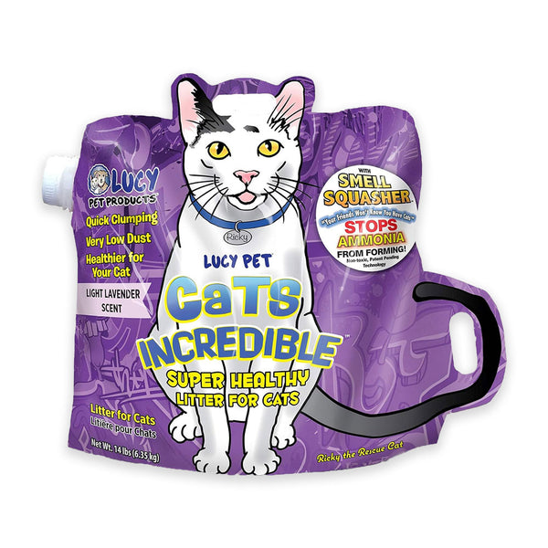 Front of Lucy Pet Products Cats Incredible Clumping Litter Light Lavender Scent 14-lb