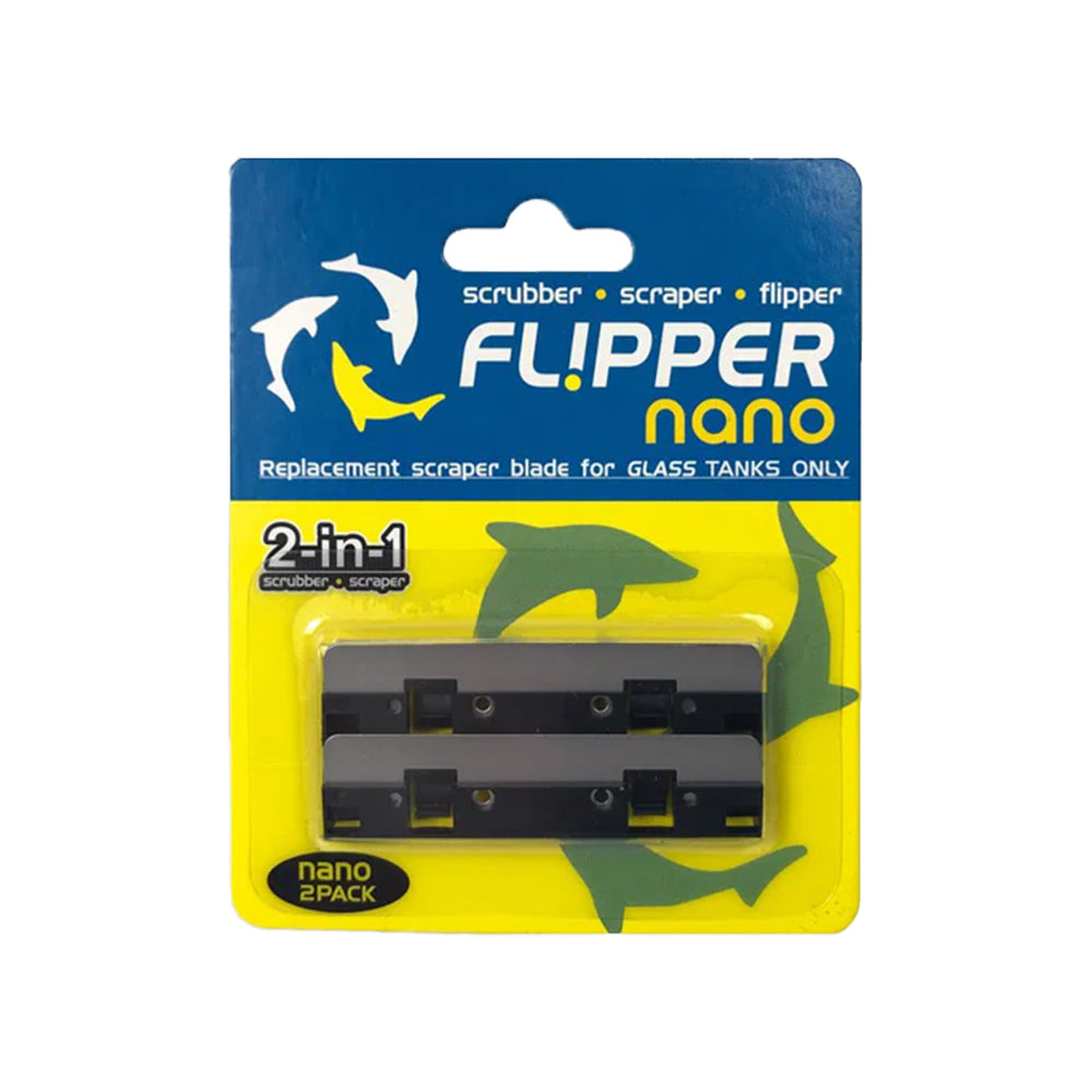 Front of Flipper Cleaner Stainless Steel Replacement Blades for Glass Aquariums Black Nano 2 Count