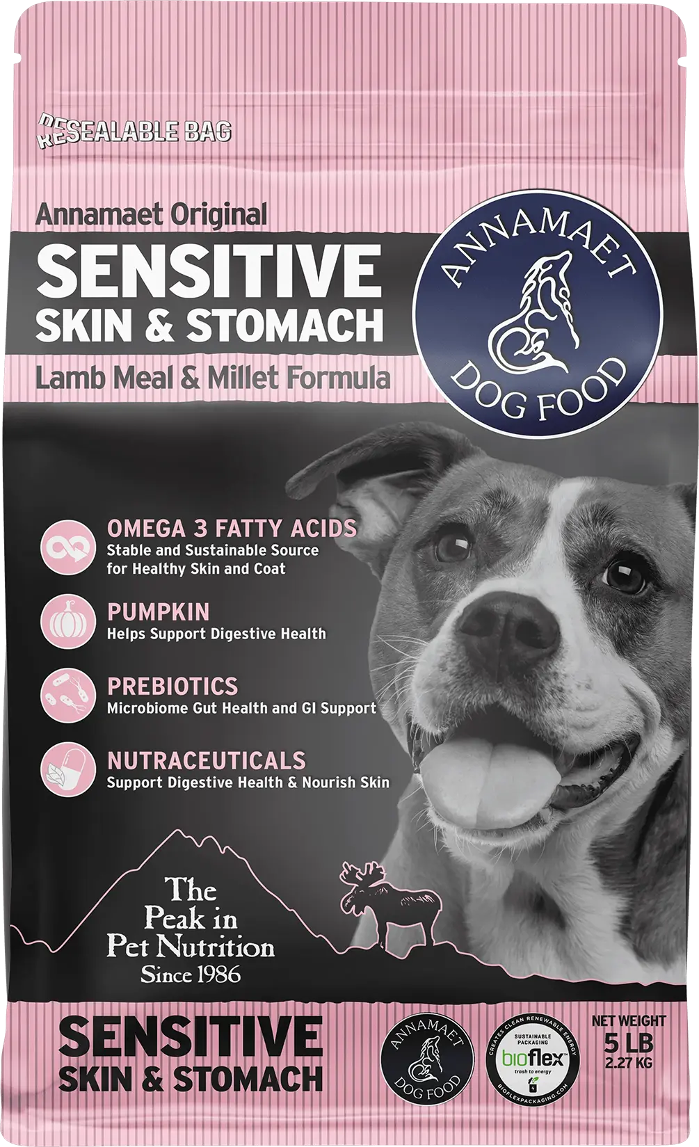 Front of Annamaet Original Sensitive Skin & Stomach Dry Dog Food Lamb Meal & Millet Formula 5-lb
