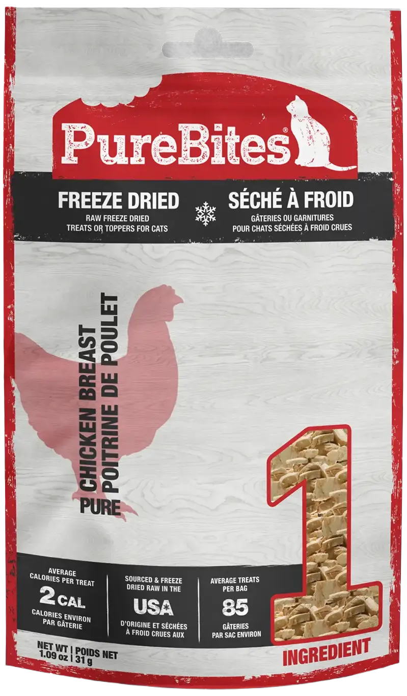 Front of PureBites Chicken Breast Freeze-Dried Cat Treats 1.09-oz
