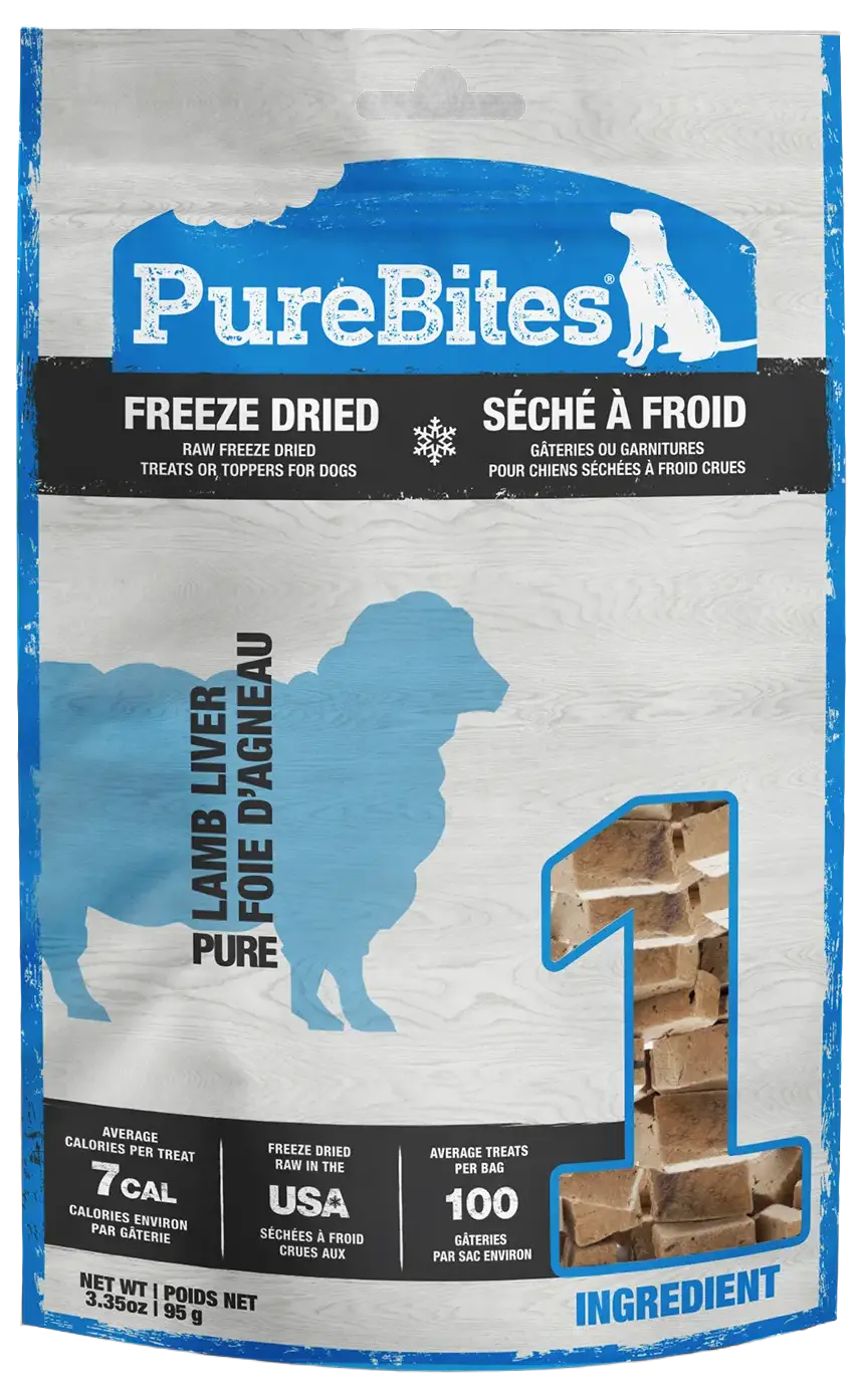 Front of PureBites Lamb Liver Freeze Dried Dog Treats 3.35-oz