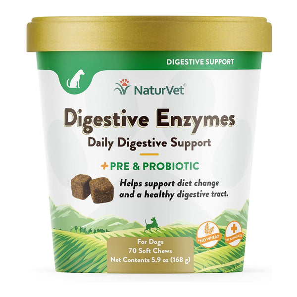 Front of NaturVet Digestive Enzymes Plus Pre and Probiotic Soft Chews for Dogs 70 Count 5.9-oz