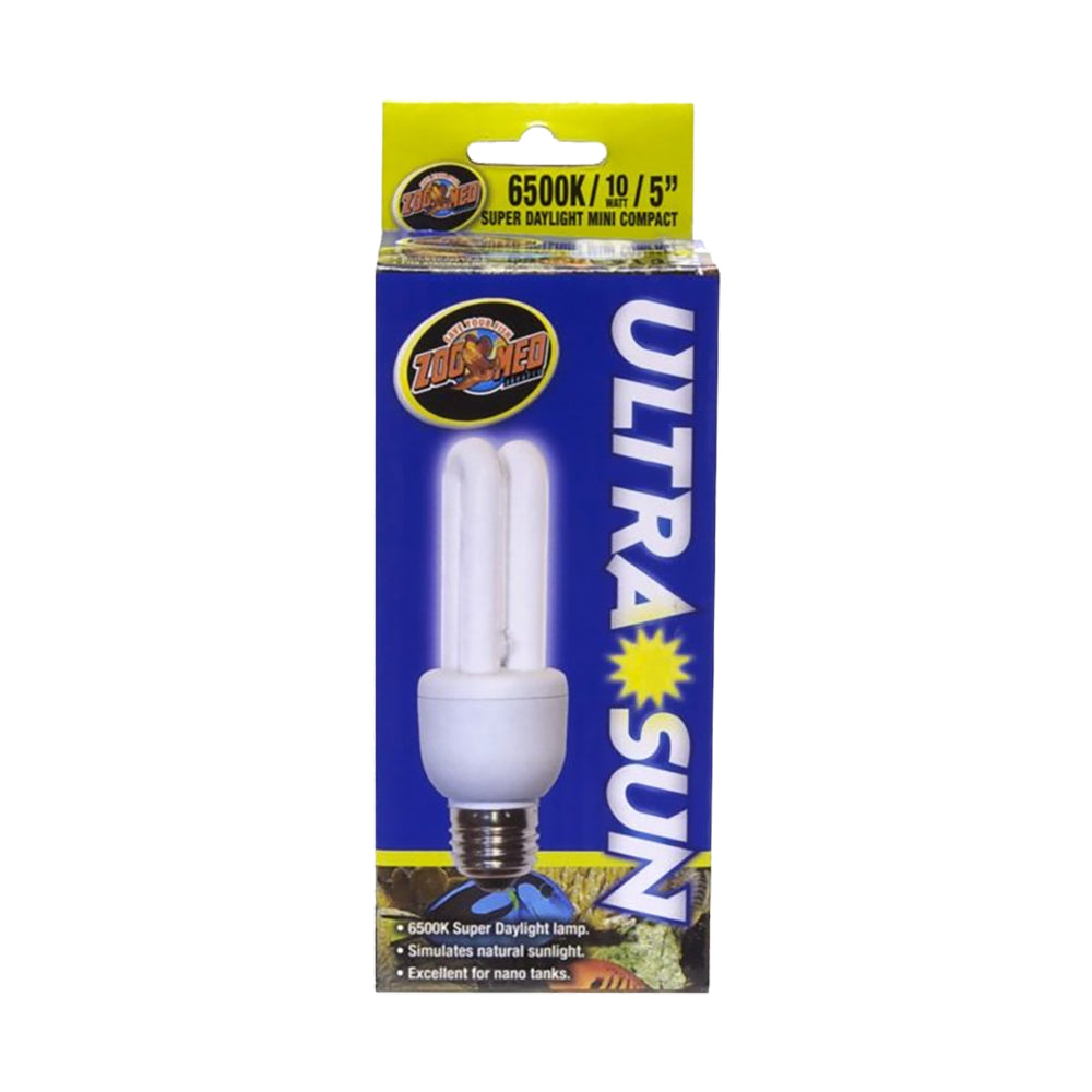 Front of Zoo Med Ultra Sun Super Daylight Mini Compact Fluorescent Lamp White 5-in