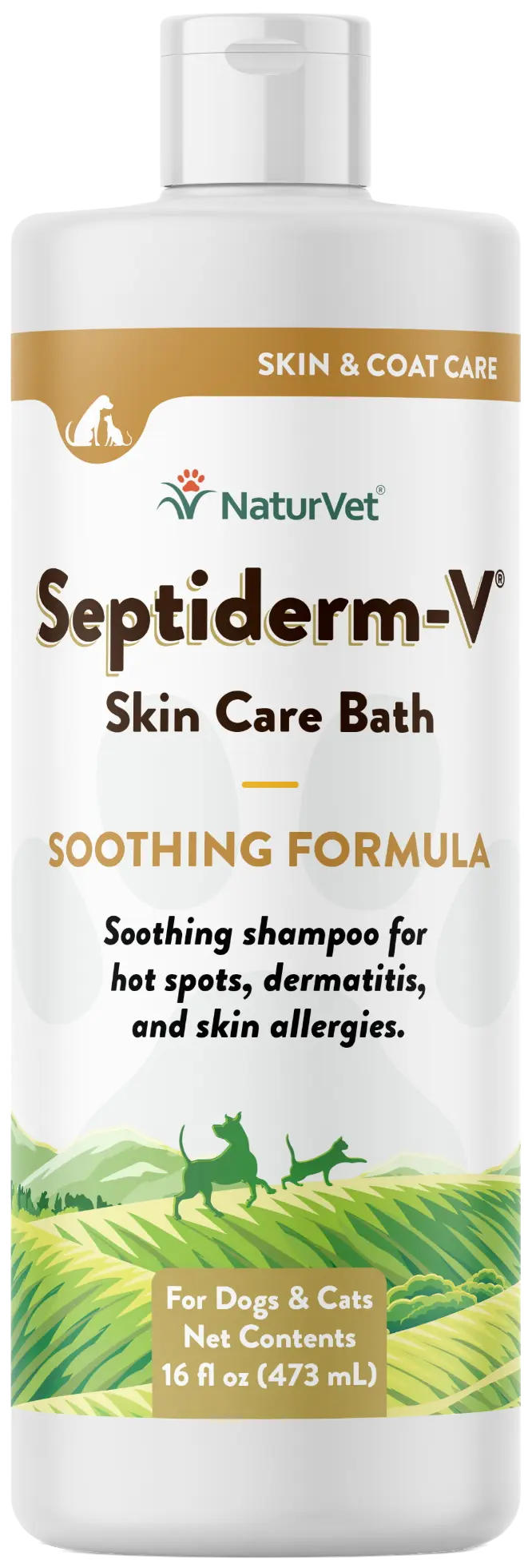 Front of NaturVet Septiderm-V Skin Care Bath Soothing Formula Shampoo for Dogs & Cats 16-oz