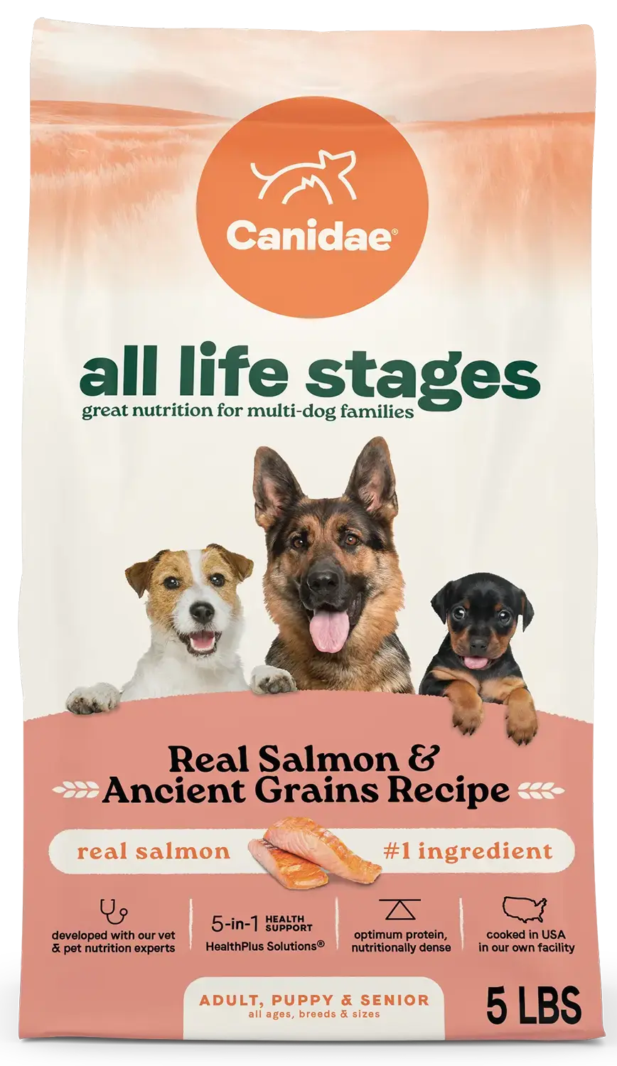 Front of Canidae All Life Stages Dry Dog Food Real Salmon & Ancient Grains Recipe 5- lb