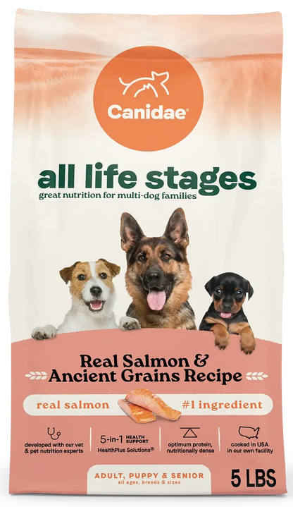 Front of Canidae All Life Stages Dry Dog Food Real Salmon & Ancient Grains Recipe 5- lb