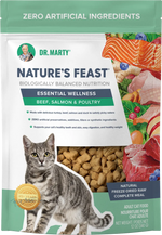Front of Dr. Marty Nature's Feast Essential Wellness Premium Freeze-Dried Raw Adult Cat Food Poultry, Beef, & Salmon 12-oz