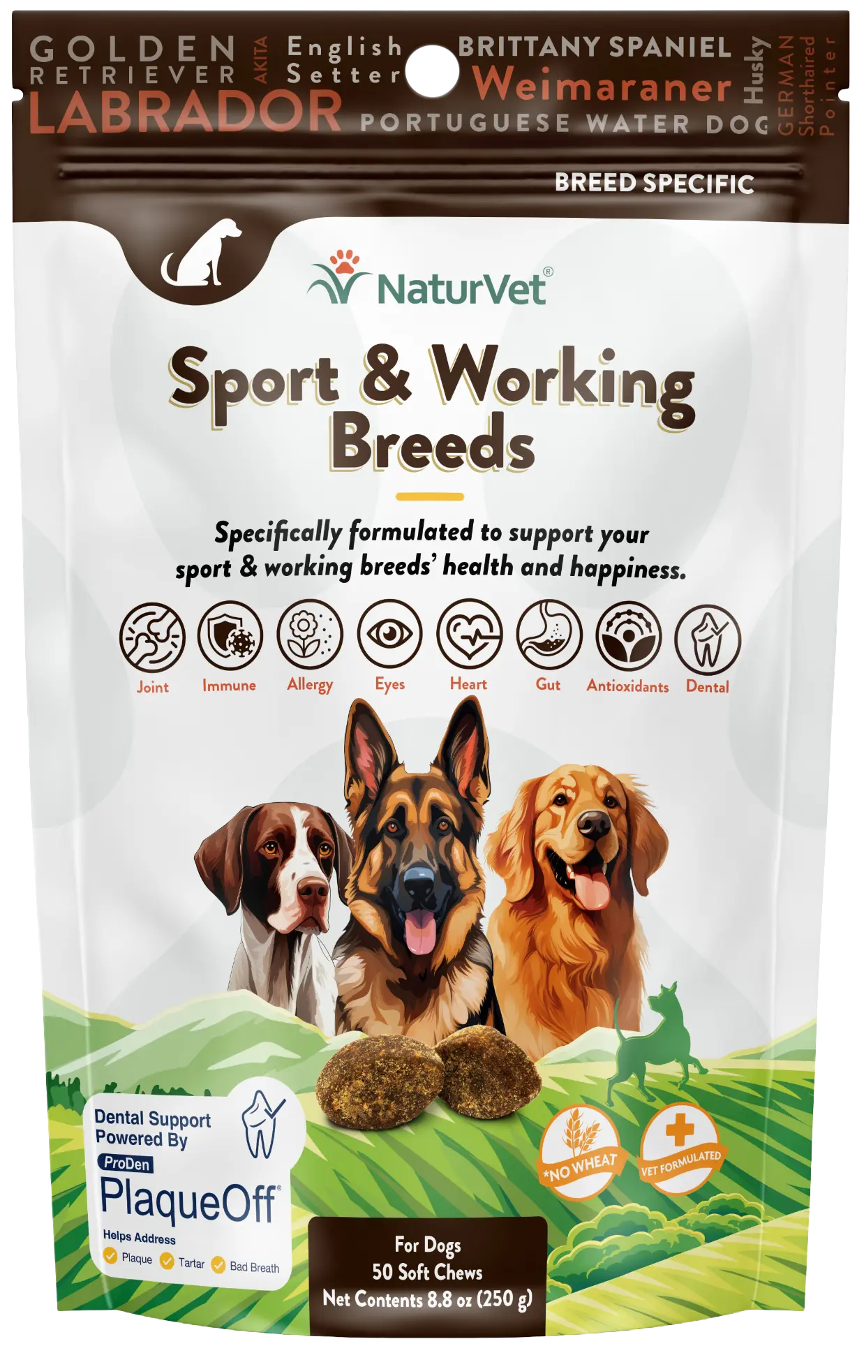 Front of NaturVet Sport & Working Breed-Specific Supplement Soft Chews for Dogs 50 Count 8.8-oz