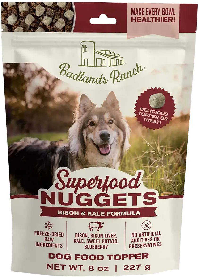 Front of Badlands Ranch Superfood Nuggets Freeze-Dried Raw Dog Treats Bison & Kale 8-oz