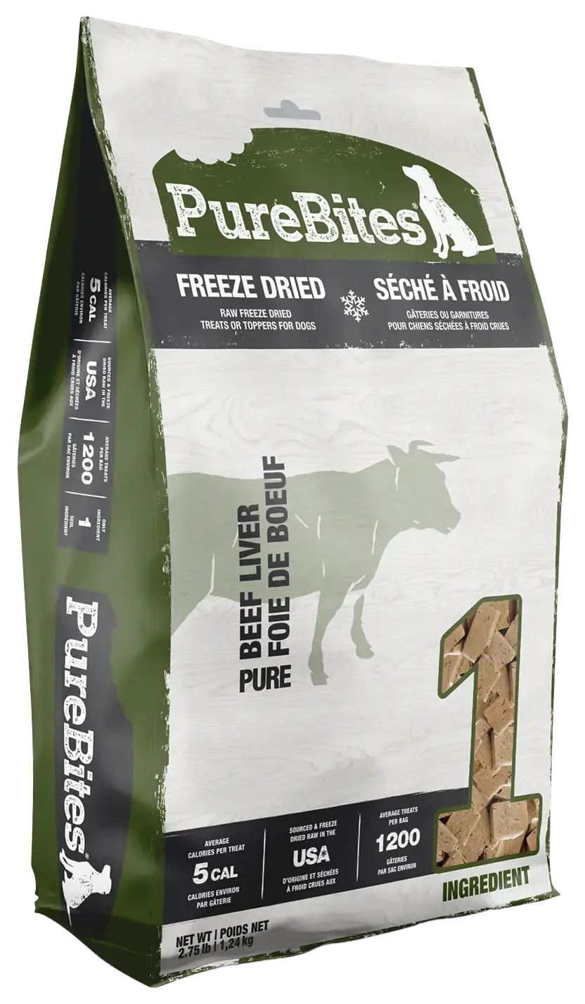 Front of PureBites Beef Liver Freeze-Dried Pure Dog Treats 44-oz