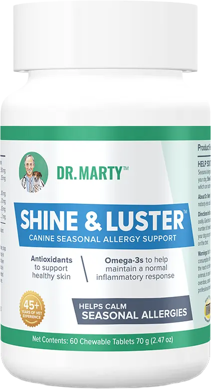 Front of Dr. Marty Shine & Luster Canine Seasonal Allergy Support Dog Chewable Tablet 60 Count