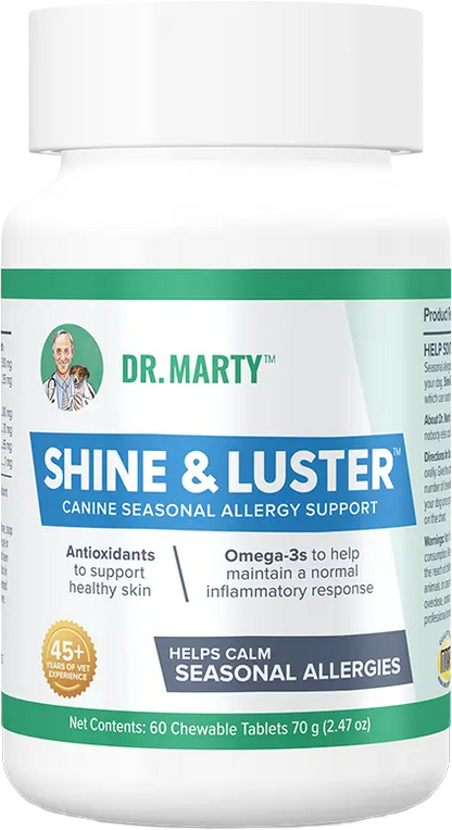 Front of Dr. Marty Shine & Luster Canine Seasonal Allergy Support Dog Chewable Tablet 60 Count