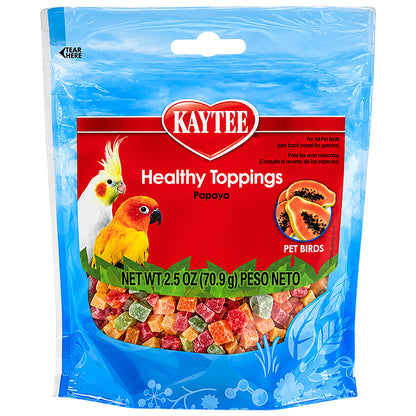 Front of Kaytee Healthy Toppings Papaya Bits for All Pet Birds 2.5-oz