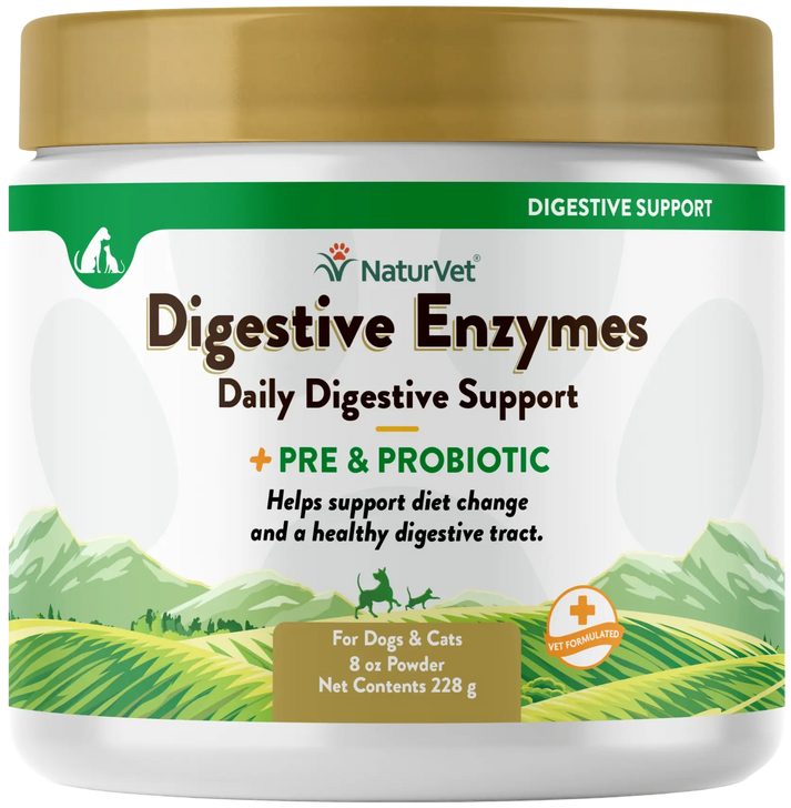 NaturVet Digestive Enzymes Plus Pre and Probiotic Powder for Dogs & Cats 8-oz