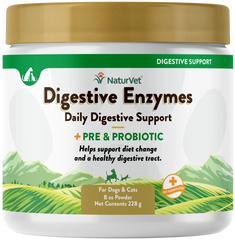 NaturVet Digestive Enzymes Plus Pre and Probiotic Powder for Dogs & Cats 8-oz