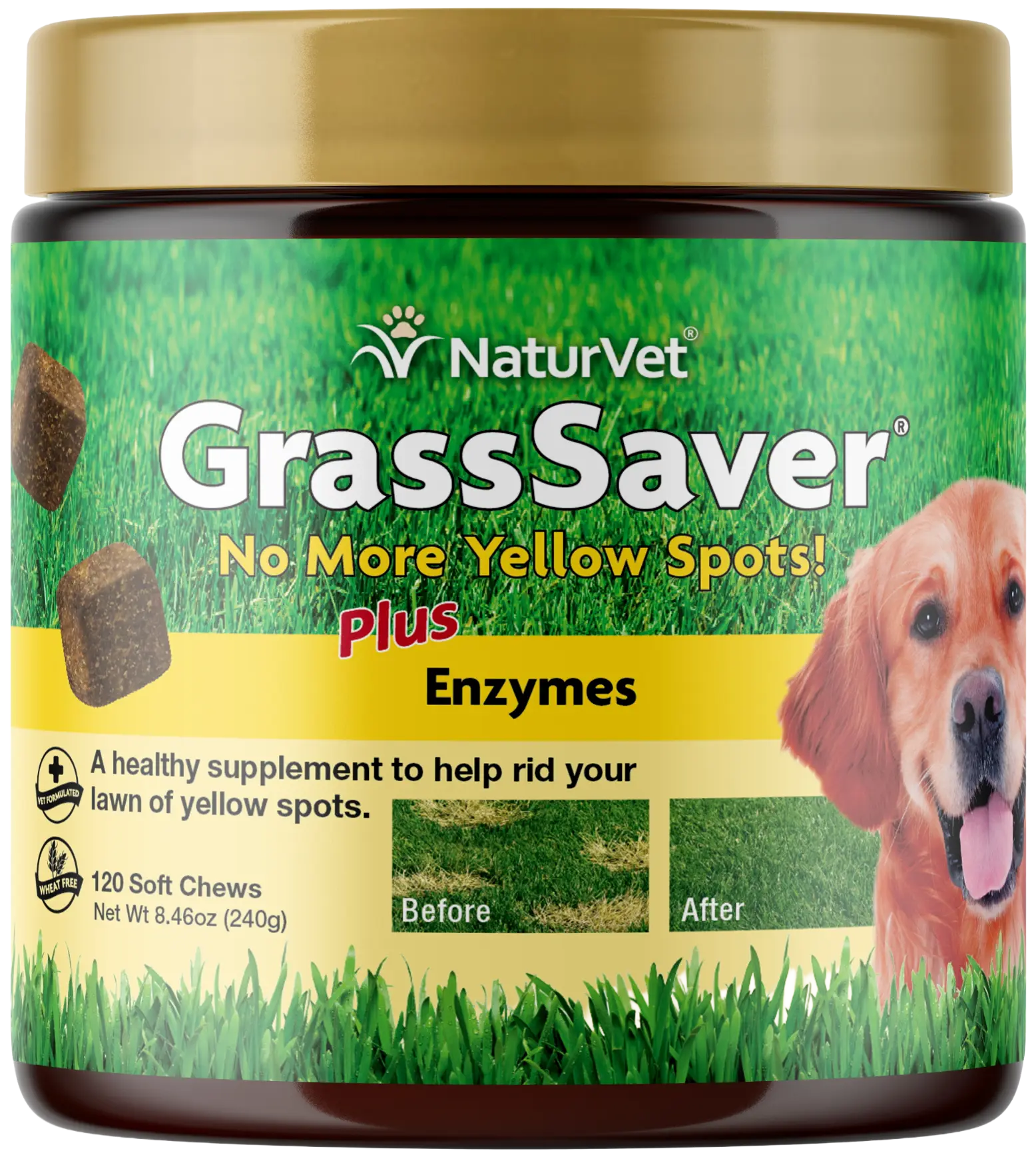 Front of NaturVet GrassSaver Soft Chews for Dogs 120 Count 8.46-oz