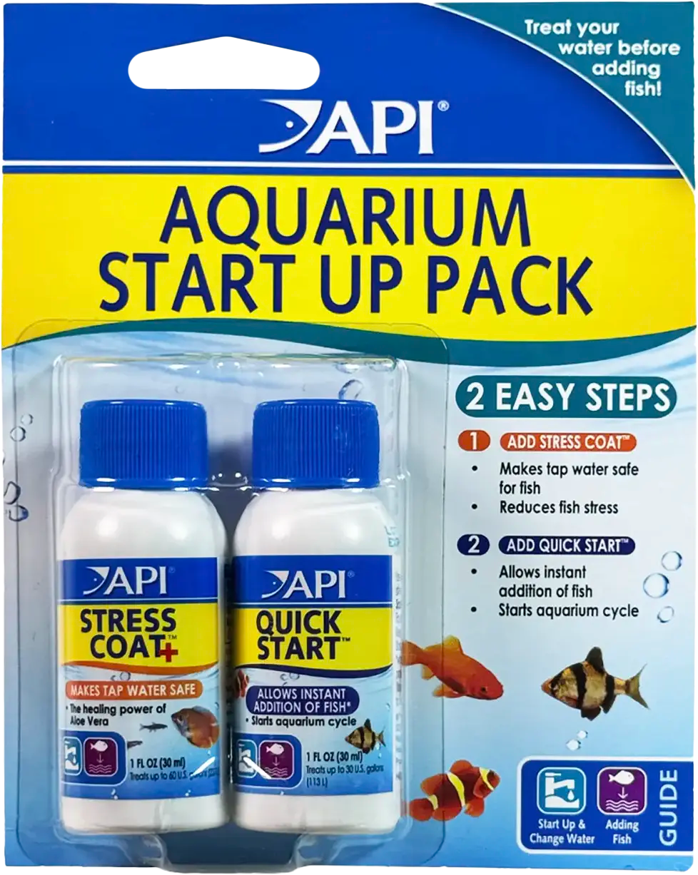 Front of API Stress Coat & Quick Start Aquarium Start Up Pack 2 Count 1-oz