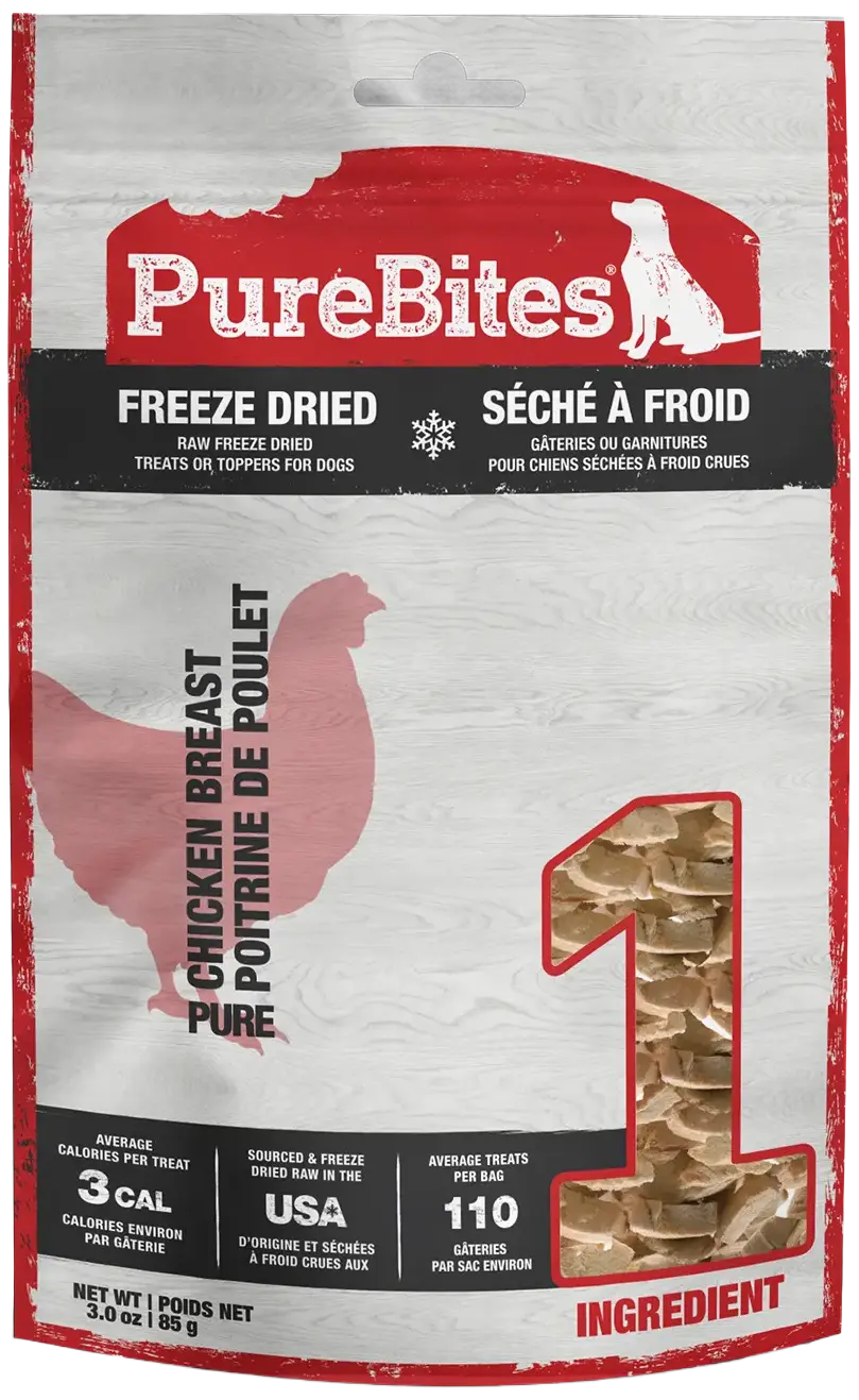 Front of PureBites Chicken Breast Freeze-Dried Dog Treats 3-oz