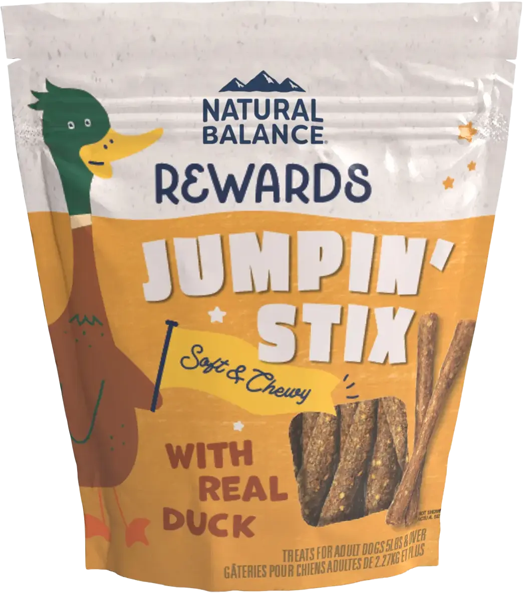 Front of Natural Balance Pet Foods Rewards Jumpin' Stix Soft & Meaty Dog Treats Duck 4-oz