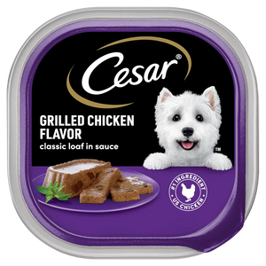 Front of Cesar Classic Loaf in Sauce Adult Wet Dog Food Grilled Chicken 3.5-oz