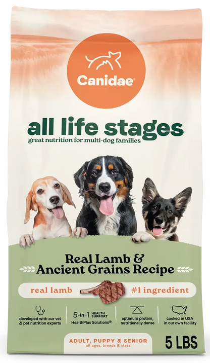 Front of Canidae All Life Stages Dry Dog Food Real Lamb & Ancient Grains Recipe 5- lb