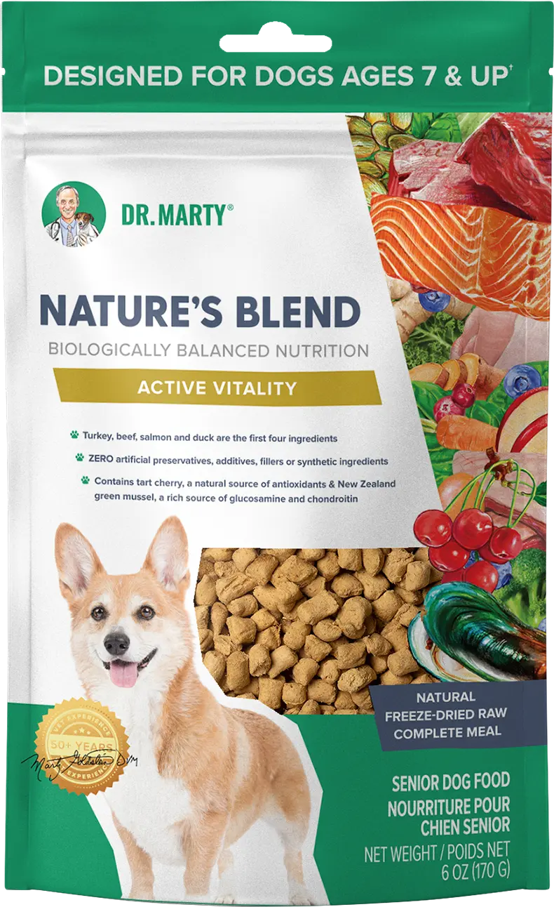 Front of Dr. Marty Nature's Blend Active Vitality Freeze-Dried Raw Senior Dog Food 6-oz