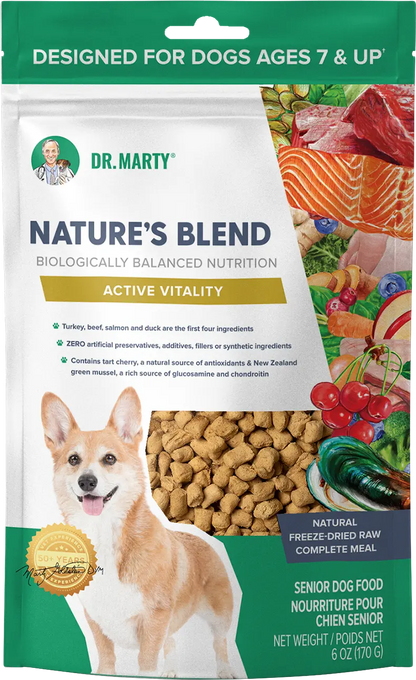 Front of Dr. Marty Nature's Blend Active Vitality Freeze-Dried Raw Senior Dog Food 6-oz
