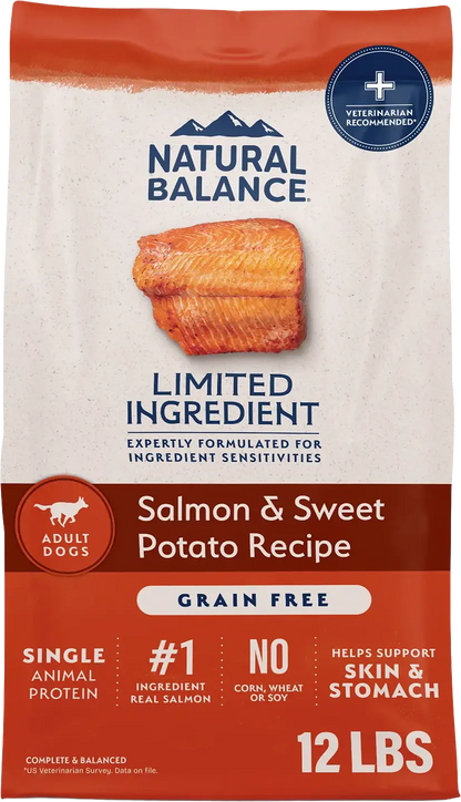 Front of Natural Balance Pet Foods Limited Ingredient Adult Dry Dog Food Salmon & Sweet Potato 12-lb