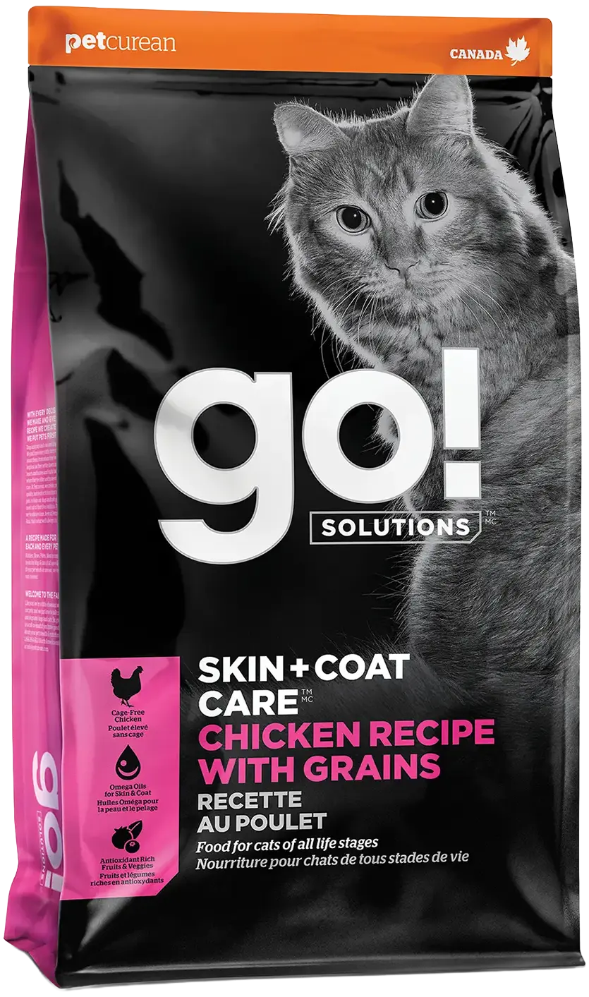 Front of Petcurean Go! Solutions Skin & Coat Care Dry Cat Food Chicken with Grains 3-lb