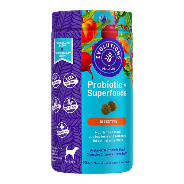 Front of Evolutions by NaturVet Probiotic Plus Superfoods Digestive Support Soft Chews for Dogs 90 Count 6.9-oz