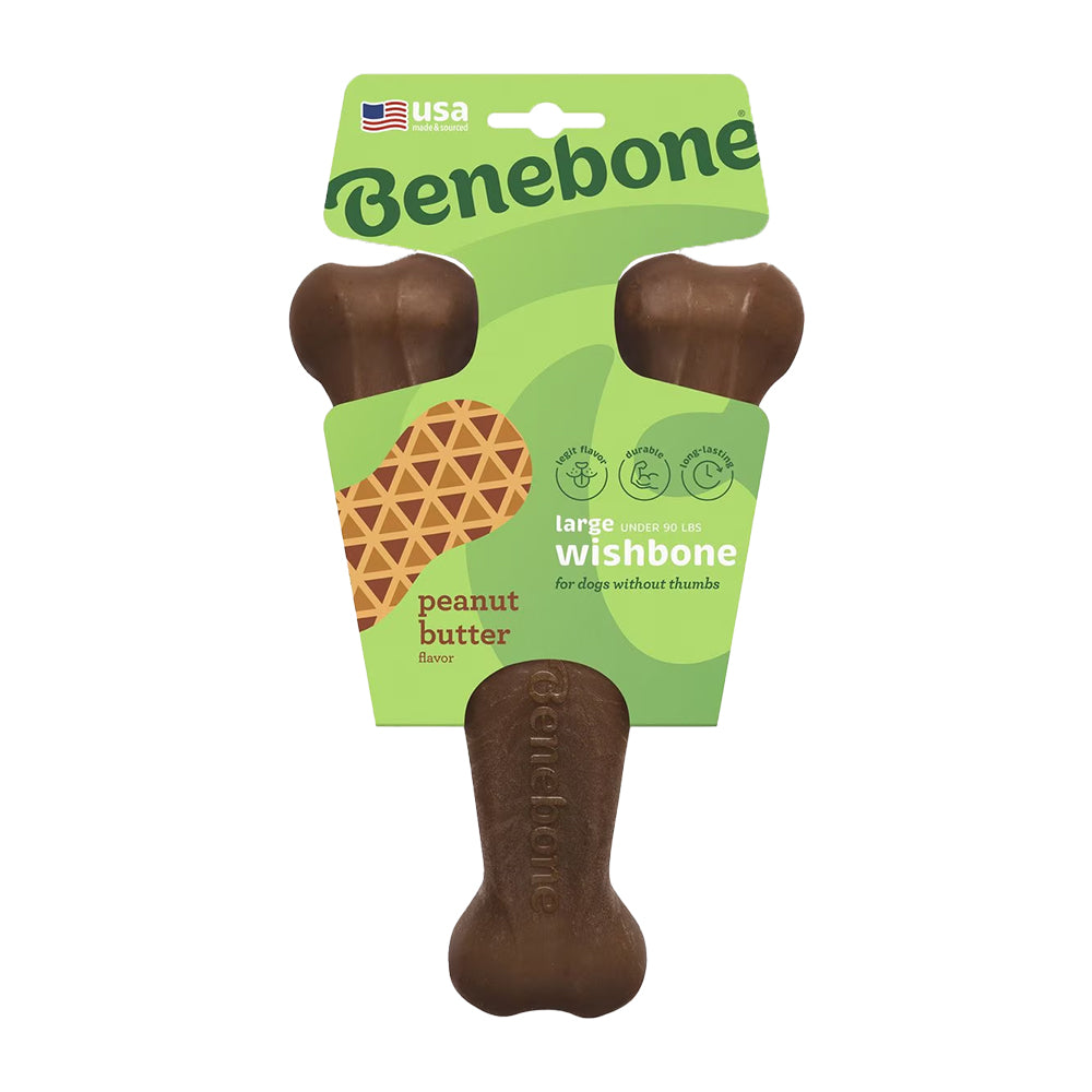 Front of Benebone Wishbone Dog Chew Toy Peanut Butter Large