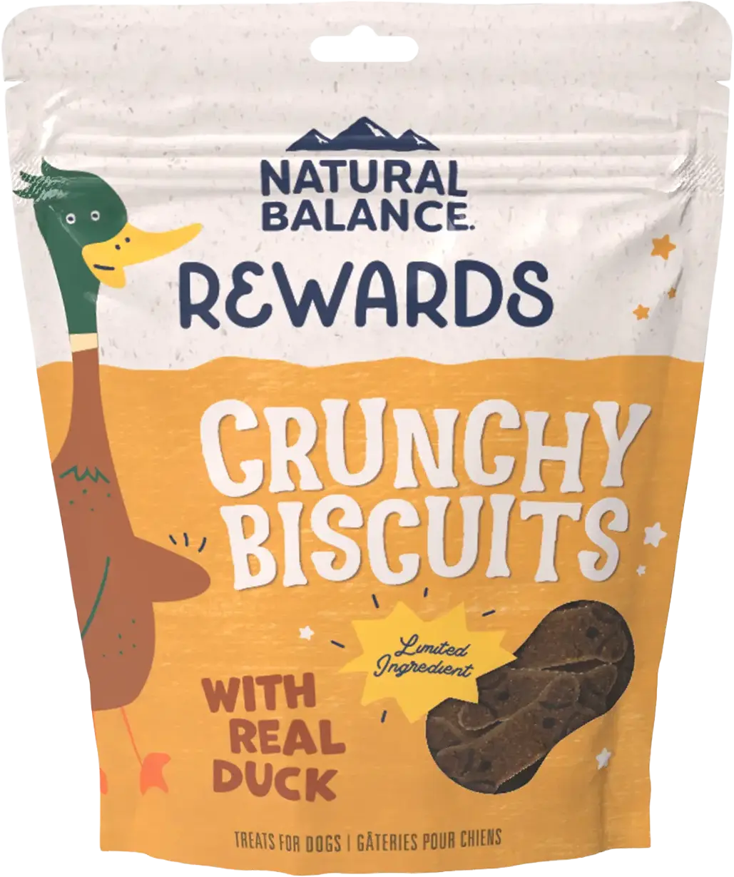Front of Natural Balance Pet Foods Rewards Crunchy Biscuits Dog Treats Duck 28-oz
