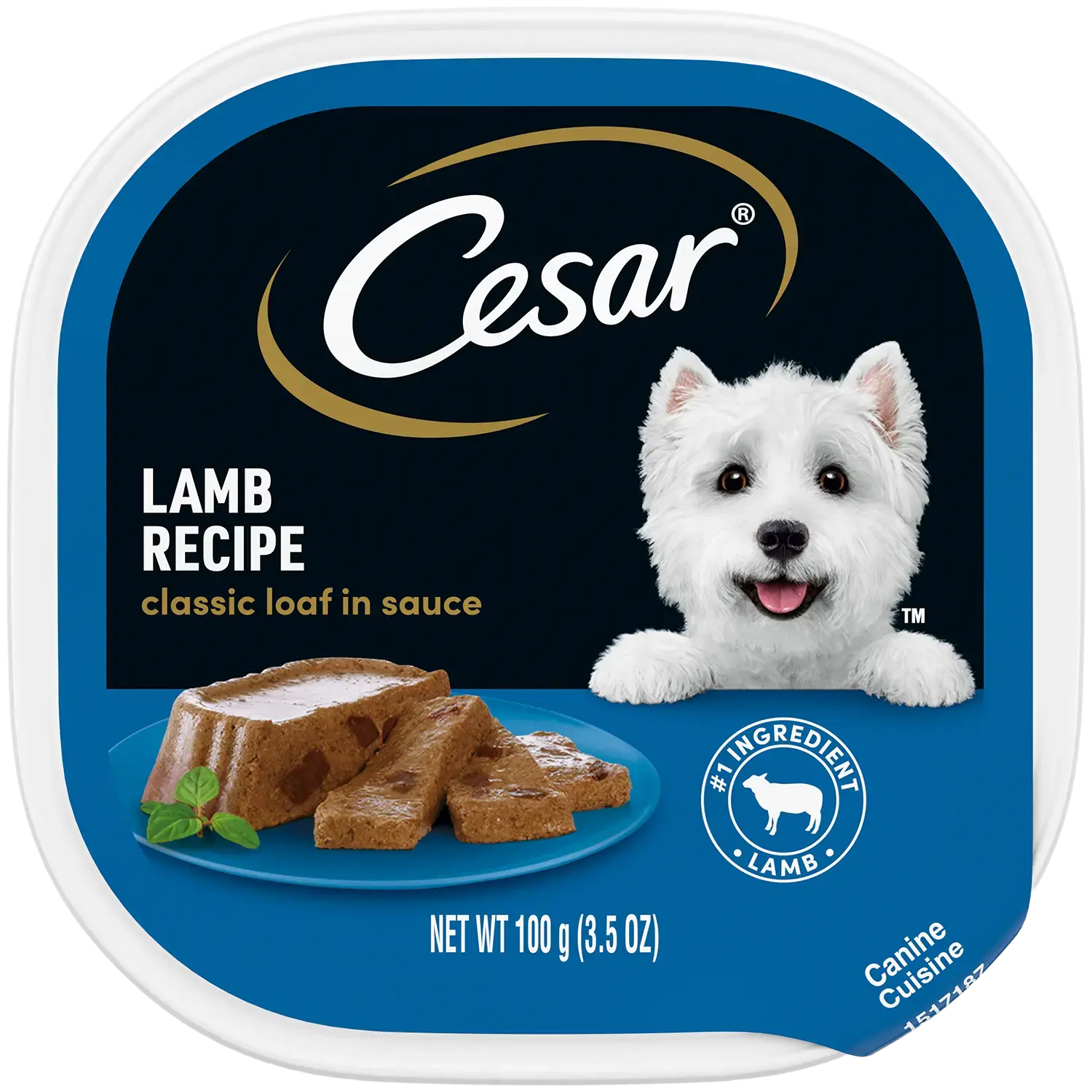 Front of Cesar Classic Loaf in Sauce Adult Wet Dog Food Lamb 3.5-oz