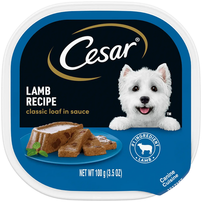 Front of Cesar Classic Loaf in Sauce Adult Wet Dog Food Lamb 3.5-oz