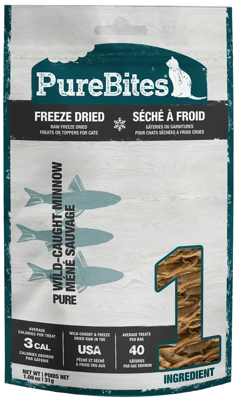 Front of PureBites Wild-Caught Minnow Freeze-Dried Pure Cat Treats 1.09-oz