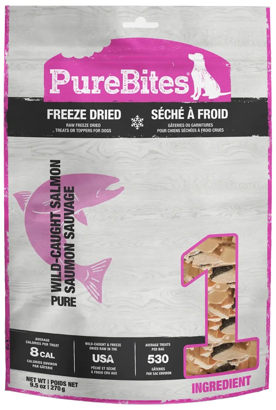 Front of PureBites Salmon Freeze-Dried Pure Dog Treats 9.5-oz