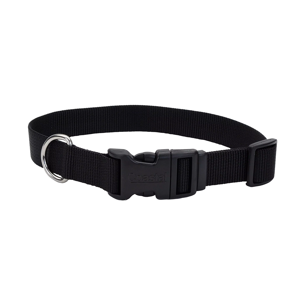 Front of Coastal Adjustable Nylon Dog Collar with Plastic Buckle Black 1 in X 18-26 in