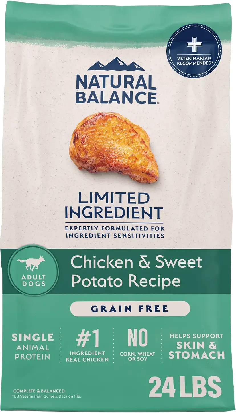 Front of Natural Balance Limited Ingredient Grain-Free Adult Dry Dog Food Chicken & Sweet Potato Recipe 24-lb