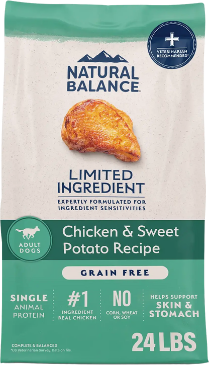 Front of Natural Balance Limited Ingredient Grain-Free Adult Dry Dog Food Chicken & Sweet Potato Recipe 24-lb
