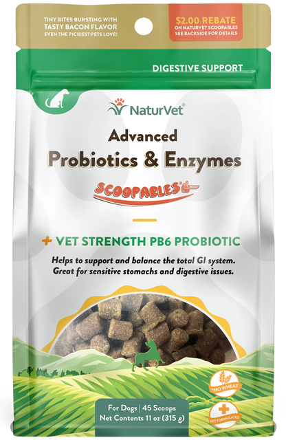 Front of NaturVet Scoopables Advanced Probiotics & Enzymes for Dogs 45 Count 11-oz