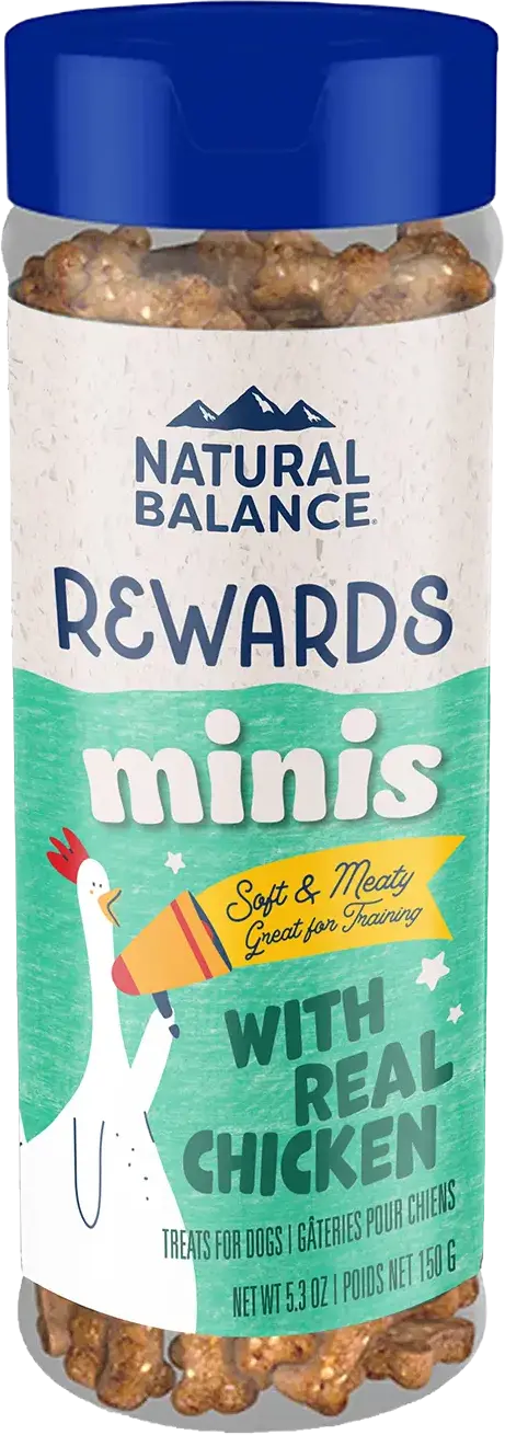 Front of Natural Balance Pet Foods Rewards Minis Soft & Meaty Dog Treats Chicken 5.3-oz