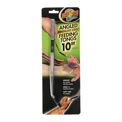 Front of Zoo Med Angled Stainless Steel Feeding Tong Black/Silver 10-in
