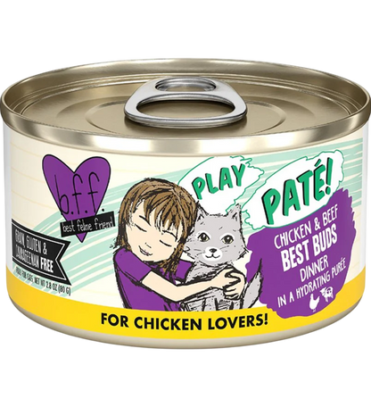 Front of Weruva B.F.F. PLAY Paté Chicken & Beef Best Buds Dinner in a Hydrating Purée Wet Cat Food 2.8-oz